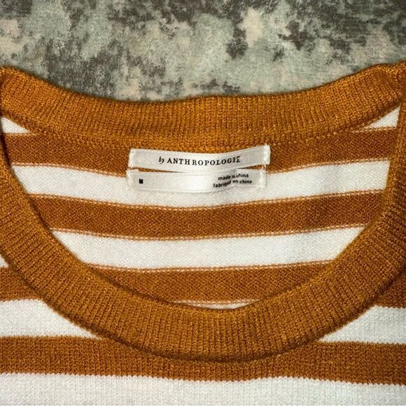 Anthropologie Mustard and White Striped Knit Top - Picture 2 of 8